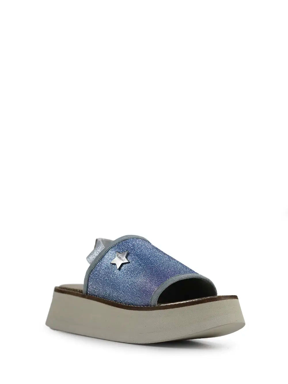 Sandálias Cubanas plataforma em glitter azul