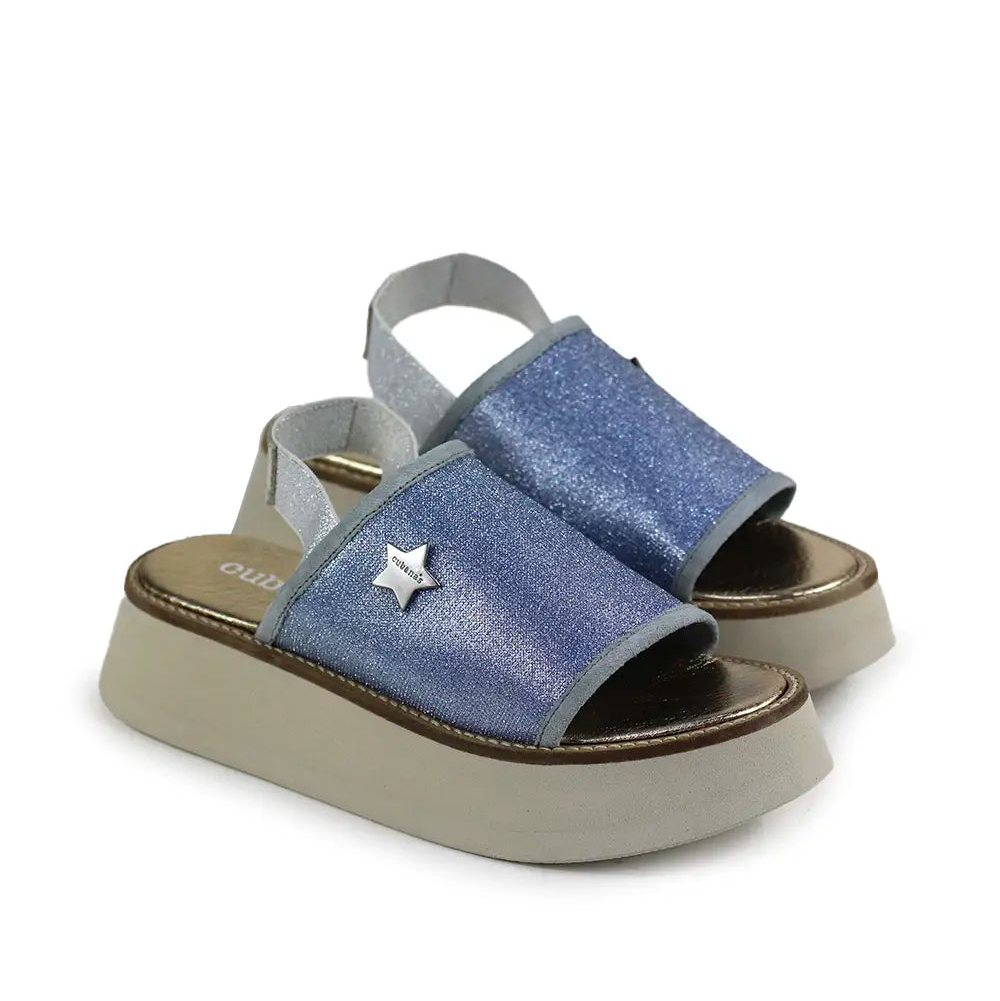 Sandálias Cubanas plataforma em glitter azul