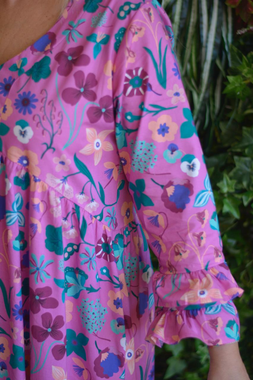 Vestido fuschia flores