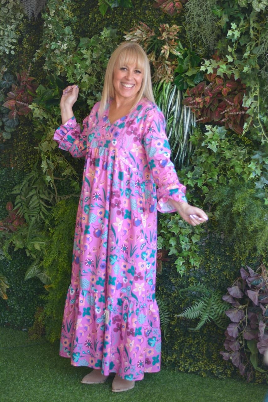 Vestido fuschia flores