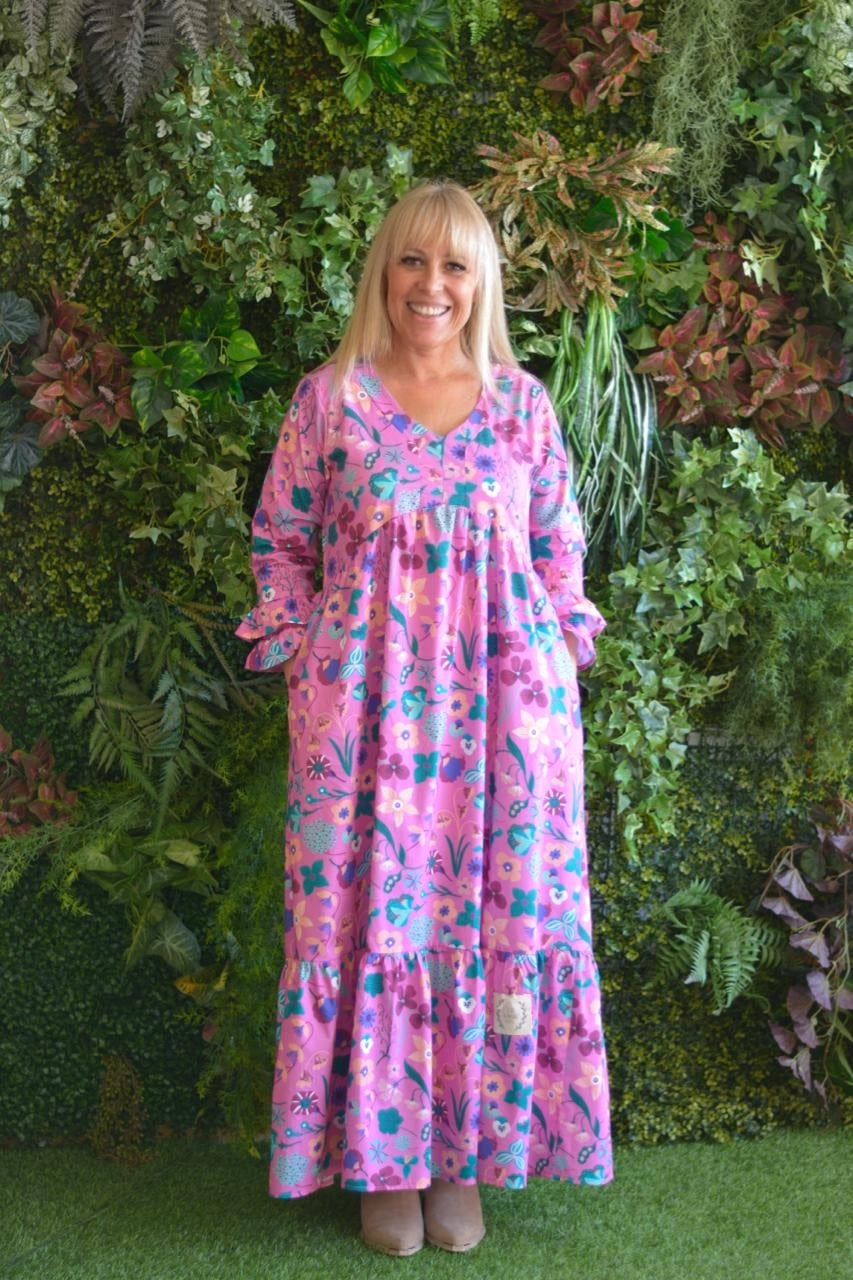 Vestido fuschia flores