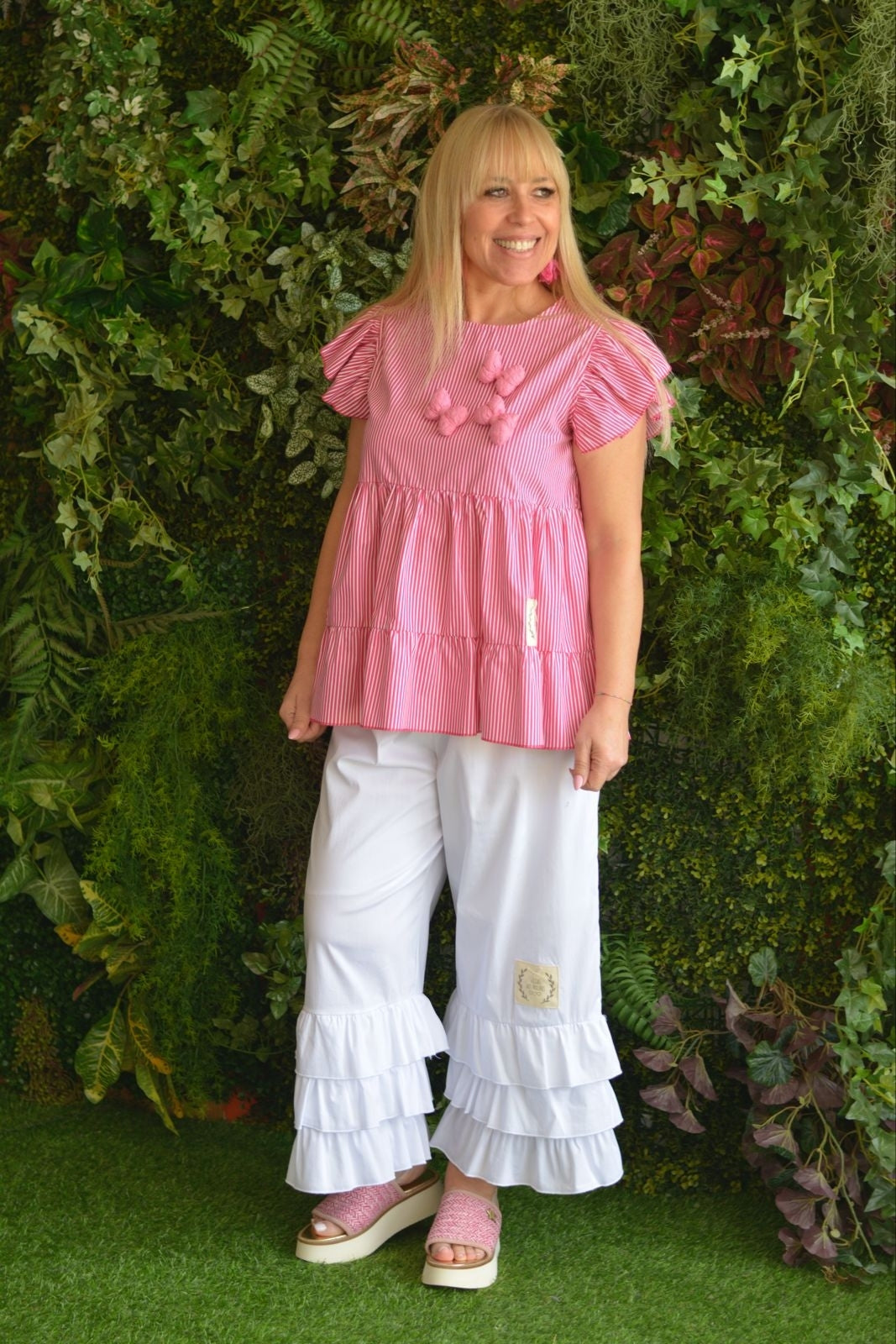 Pantalonas folhos branca