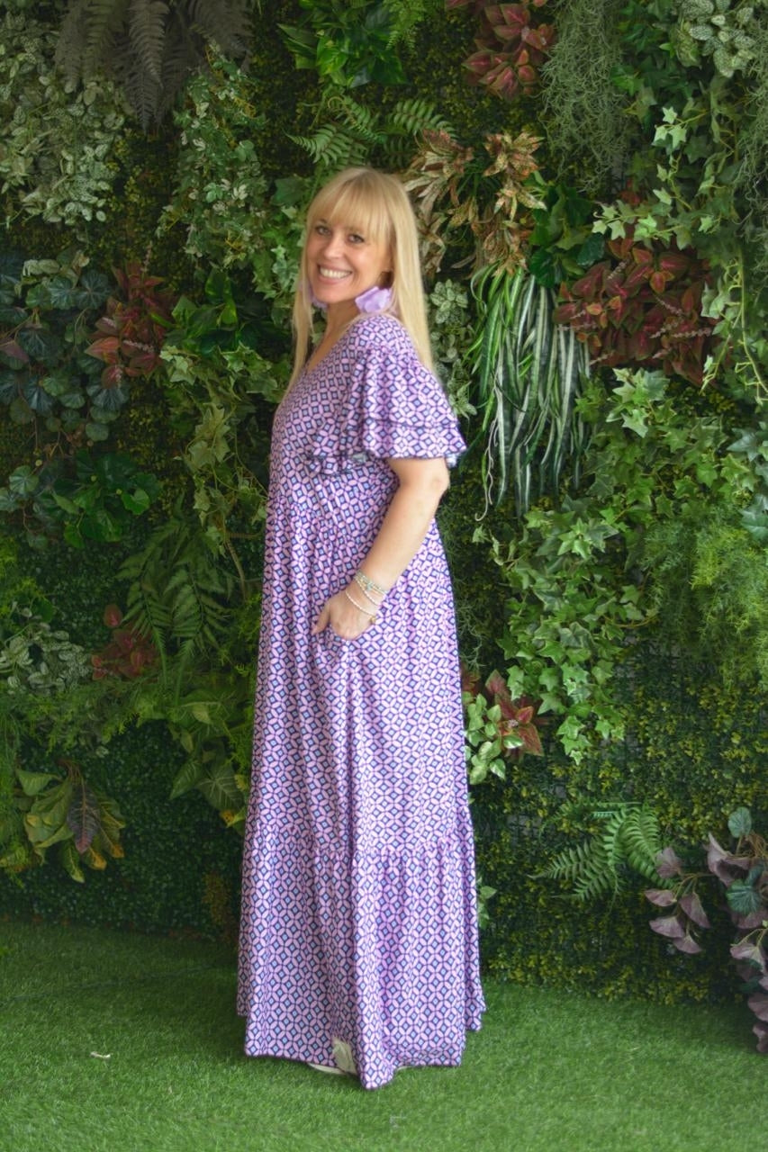 Vestido étnico tons lilás