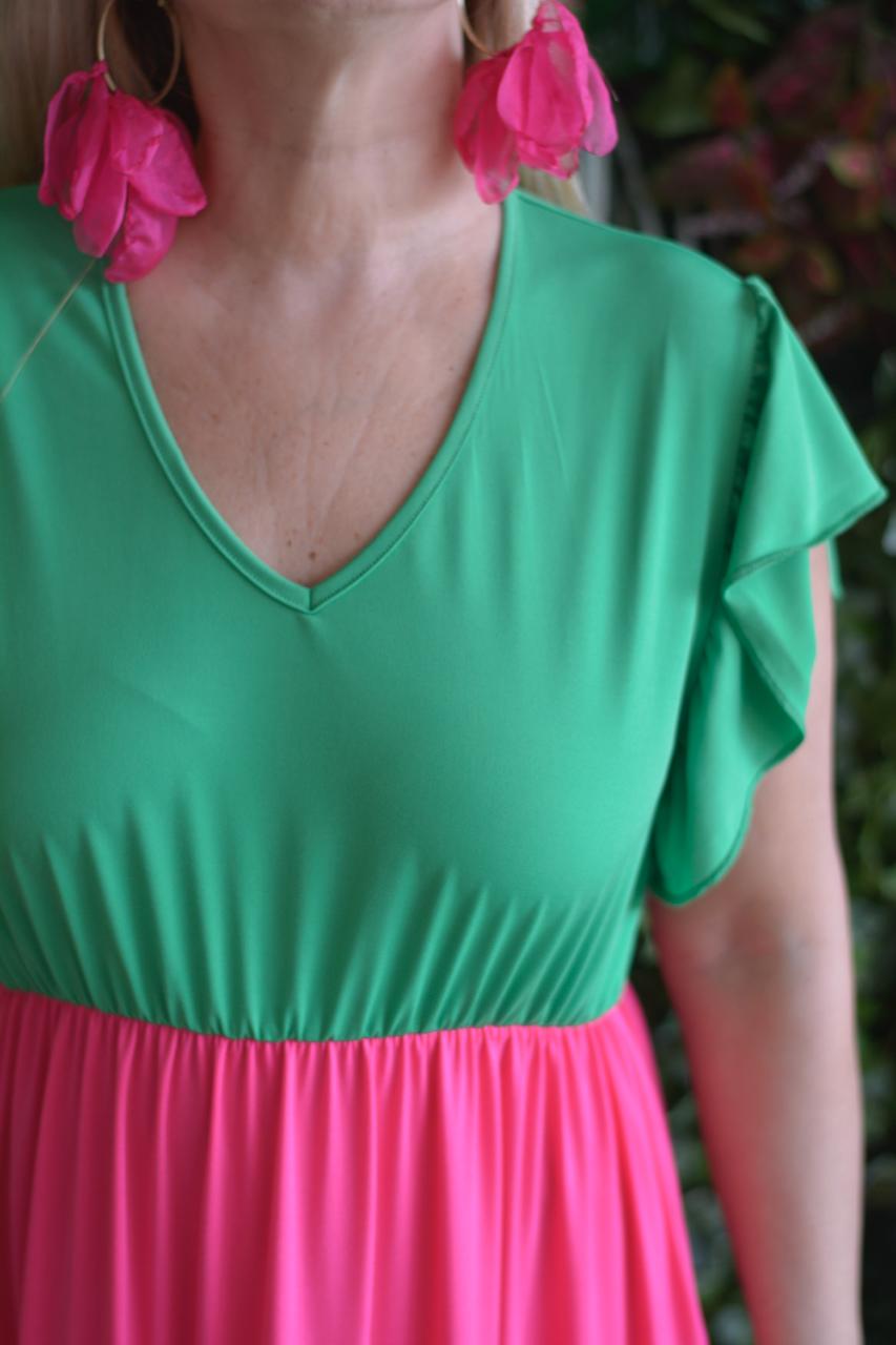 Vestido fuschia e verde