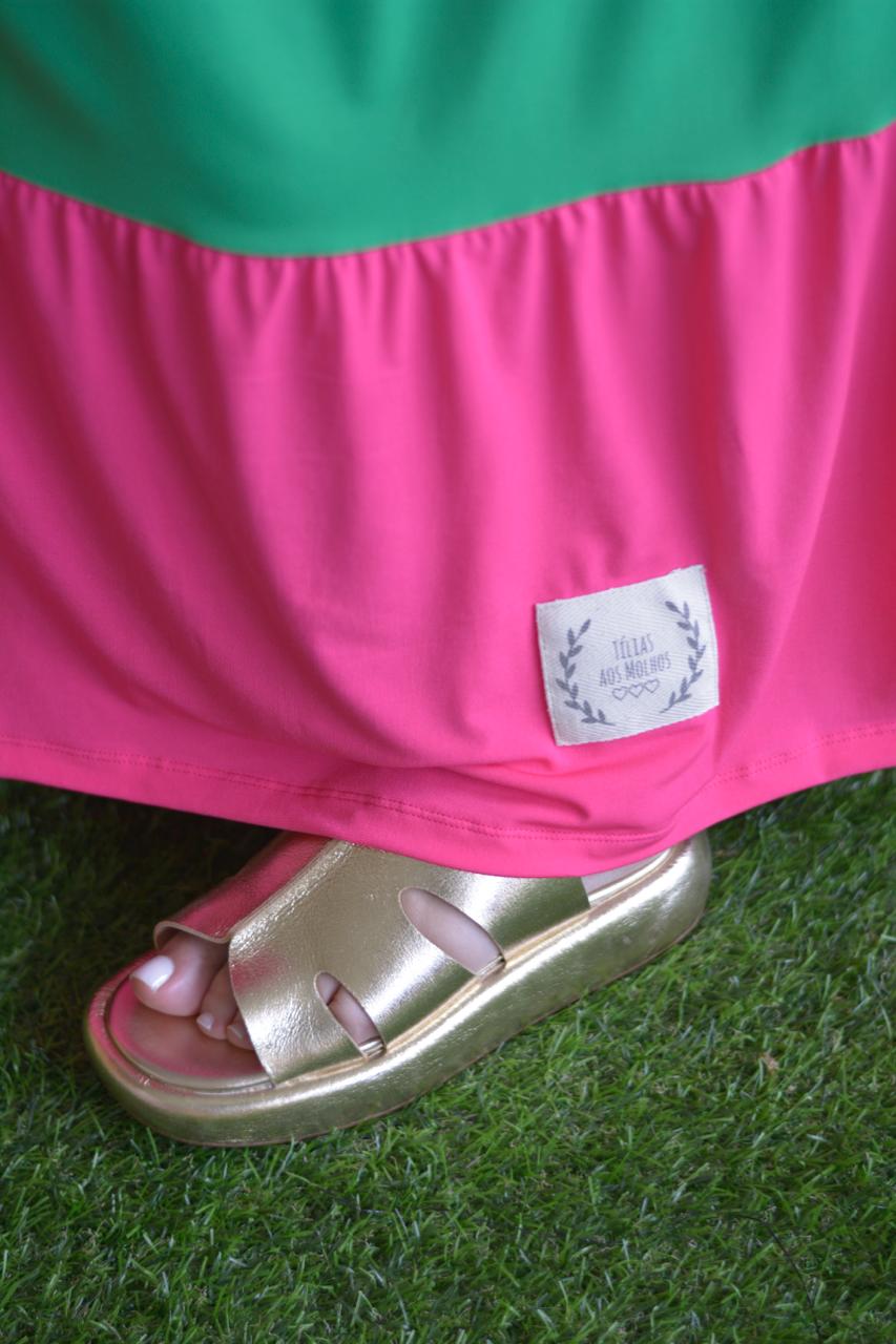 Vestido fuschia e verde