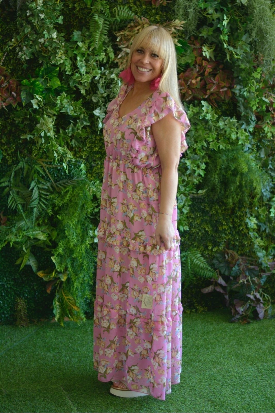 Vestido comprido rosa flores