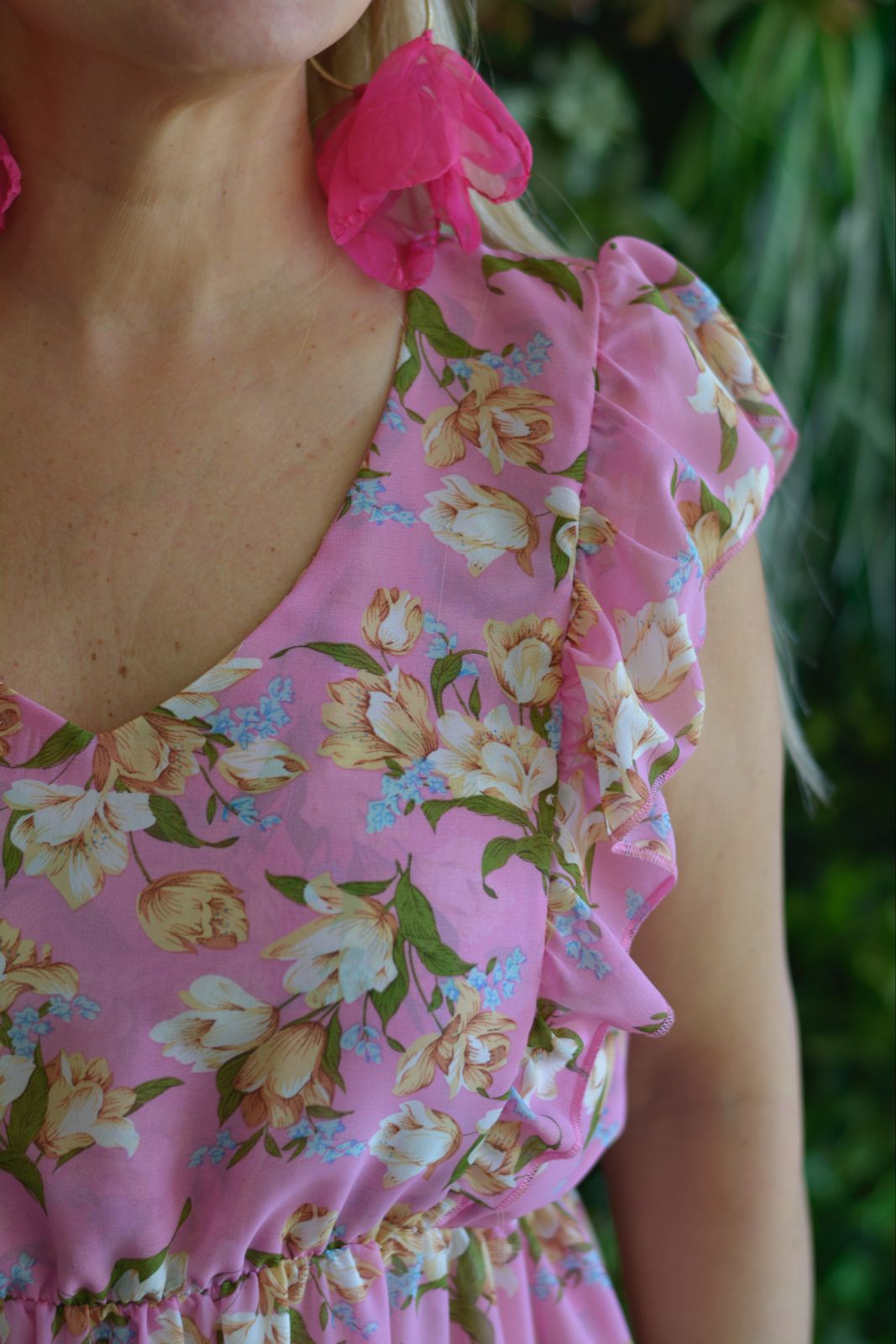 Vestido comprido rosa flores