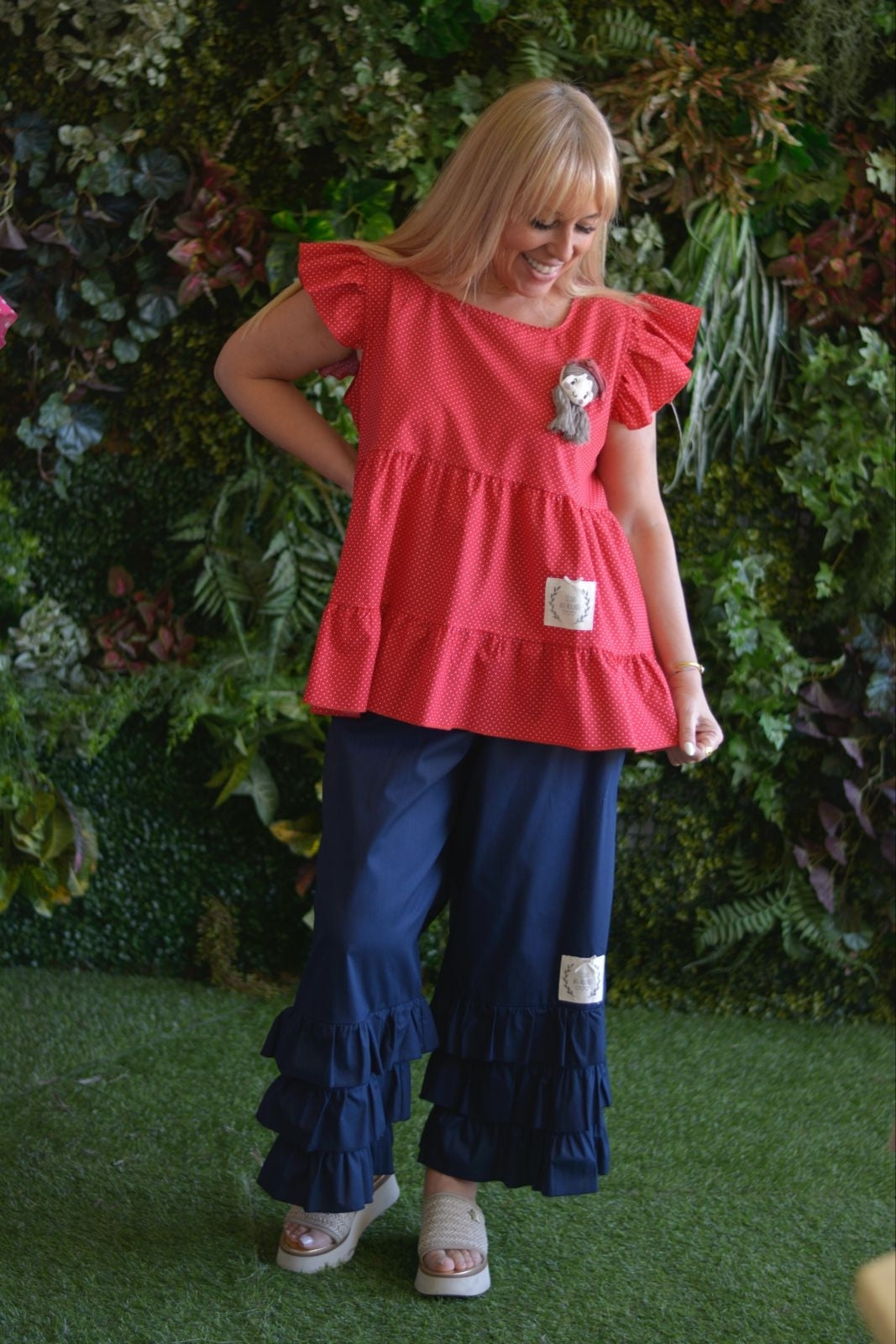 Pantalonas folhos marinho