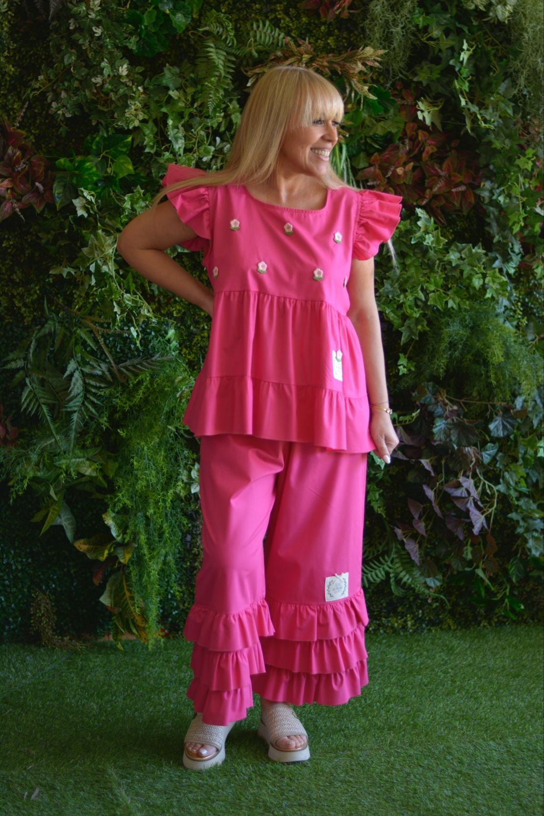 Túnica fuschia flores