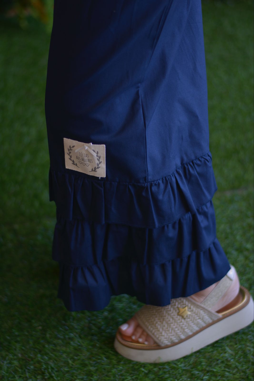 Pantalonas folhos marinho