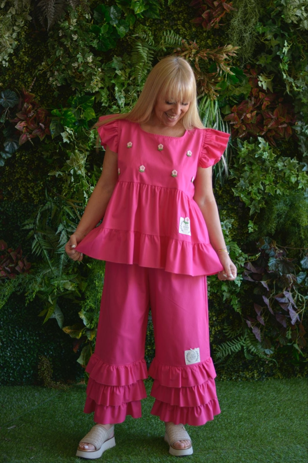 Túnica fuschia flores