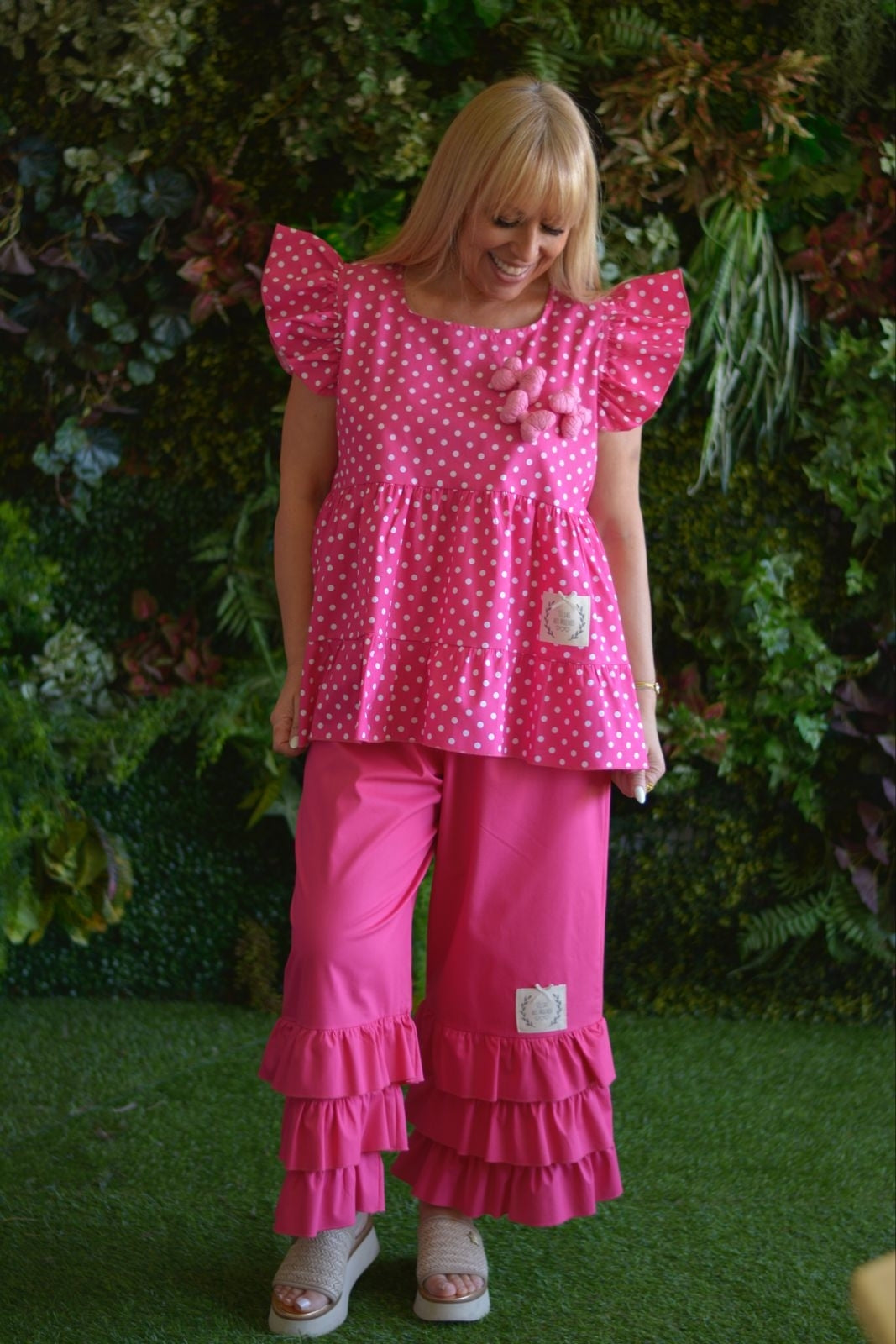 Túnica fuschia bolas brancas