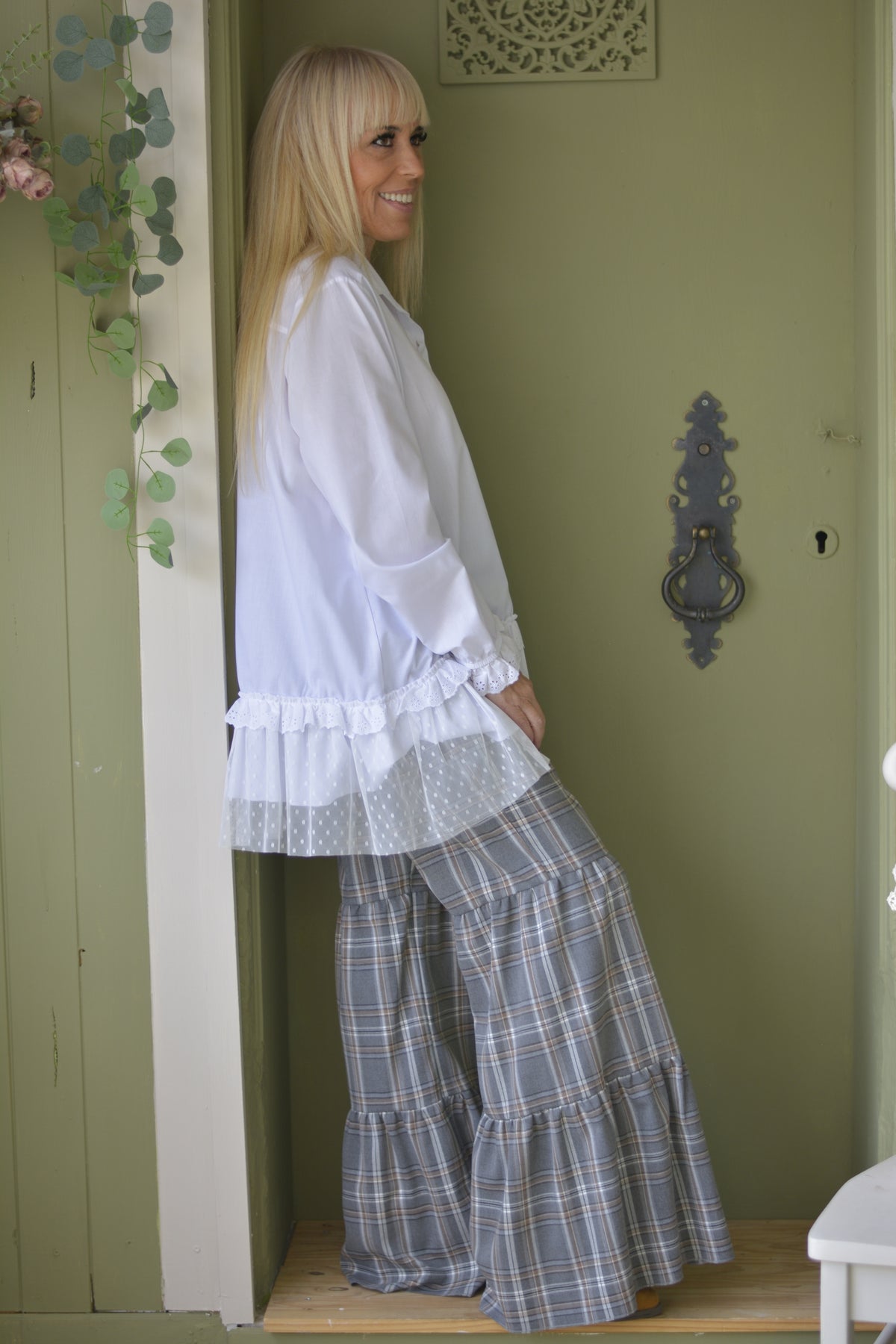 Pantalonas Quadrados Tartan Cinza
