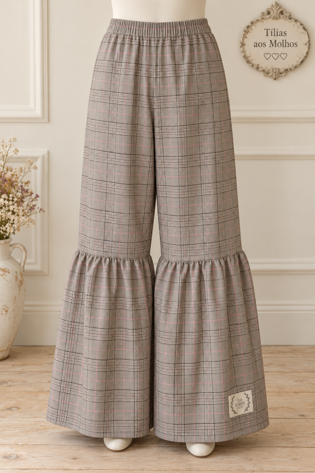 Pantalonas Quadrados Tartan Creme