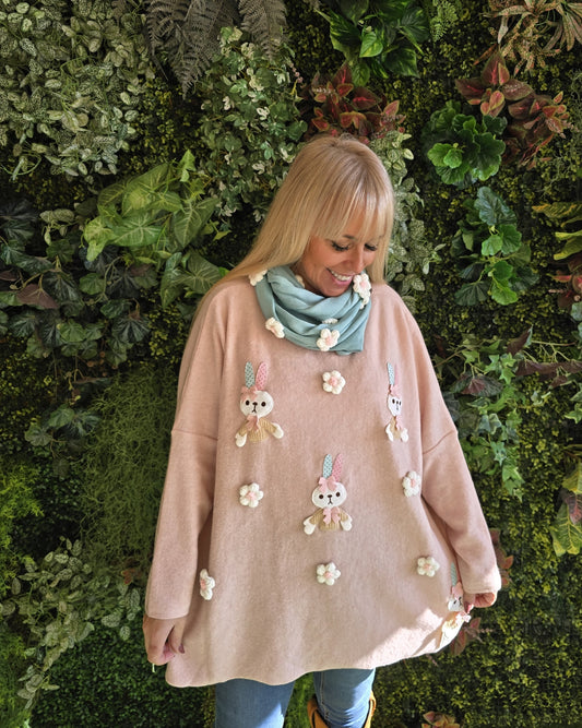 Camisola Lambezul Rosa com Coelhos e Flores