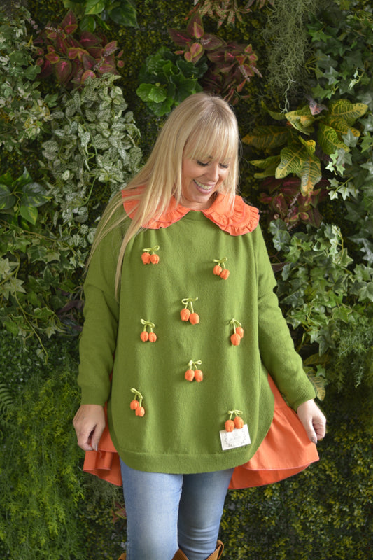 Camisola Lambezul Verde Flores Laranja