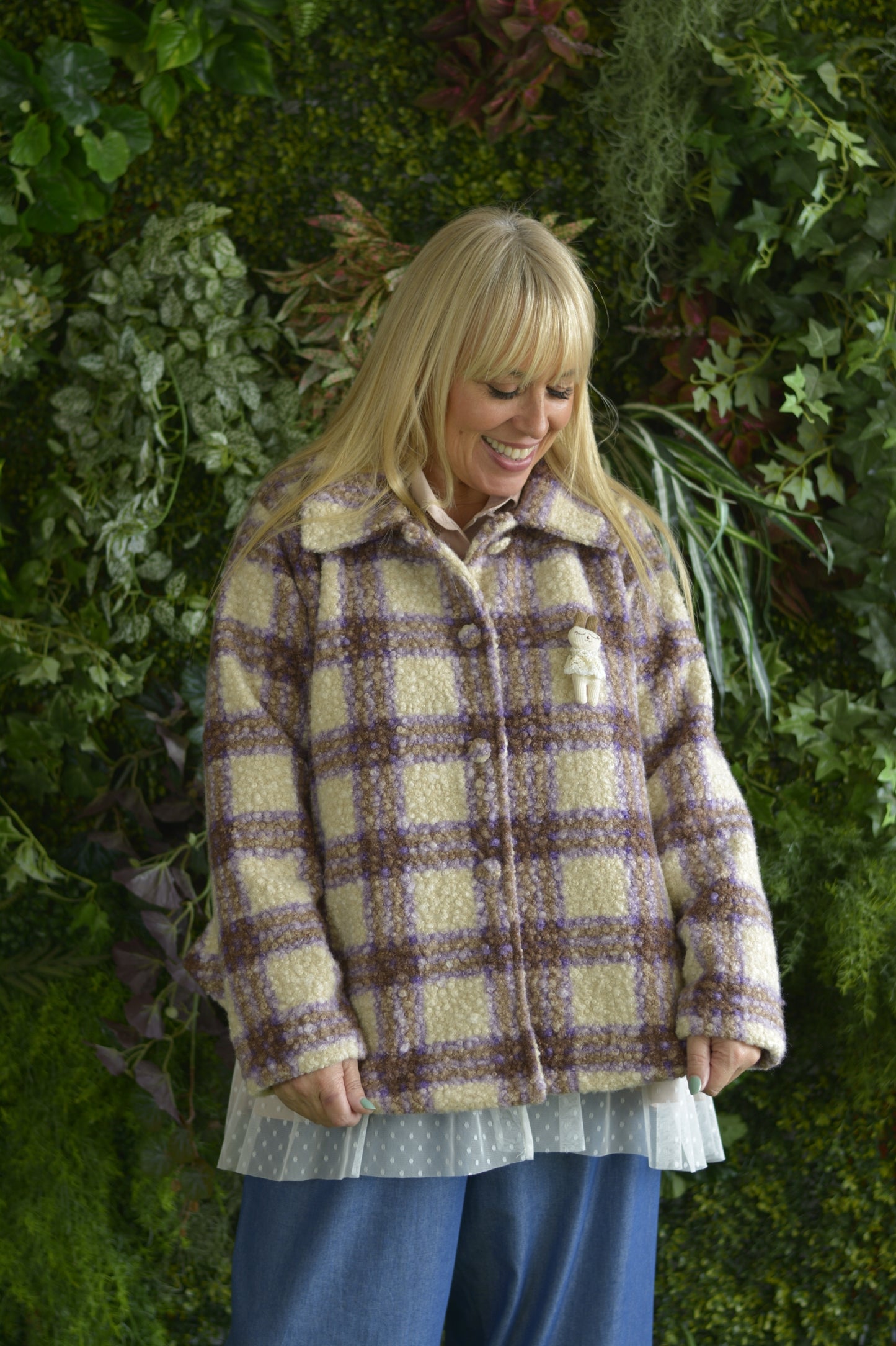 Casaco Caracul Xadrez Lilás