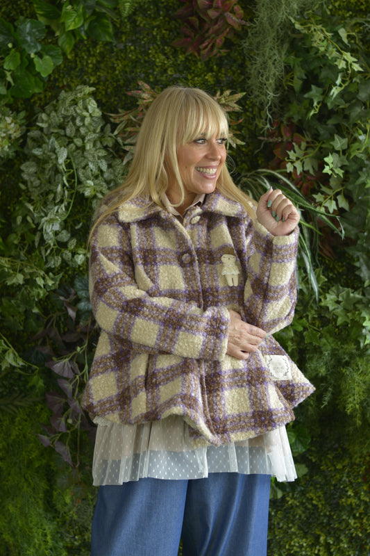 Casaco Caracul Xadrez Lilás