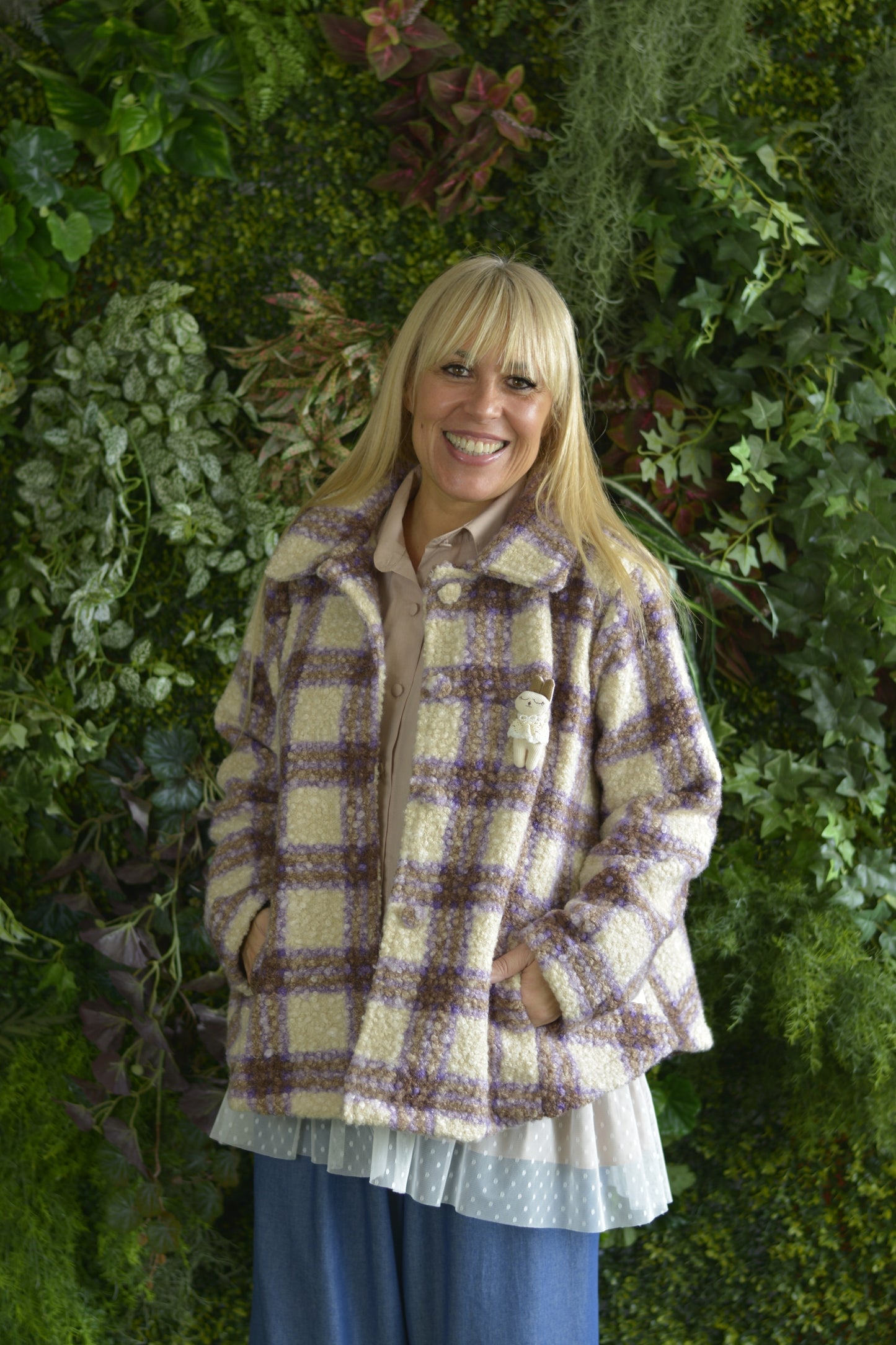 Casaco Caracul Xadrez Lilás