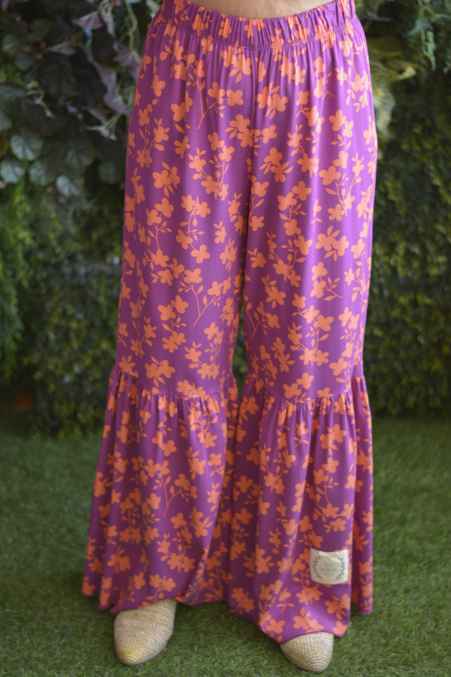 Pantalonas Laranja Flores Fuschia