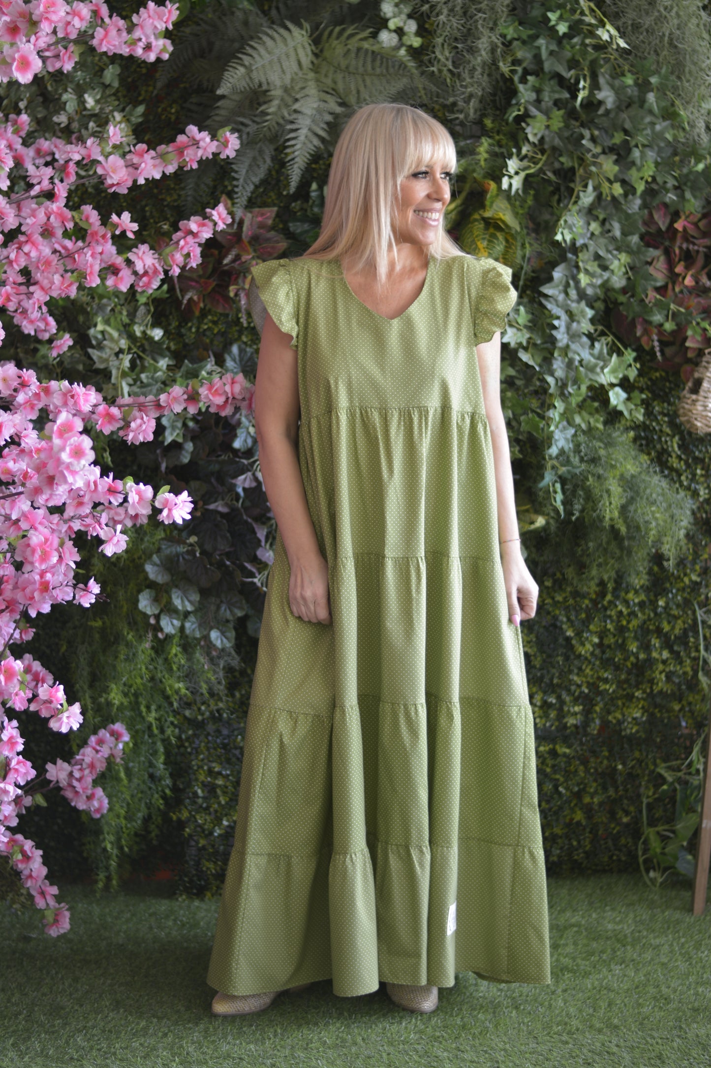 Vestido Verde Pintinhas Brancas