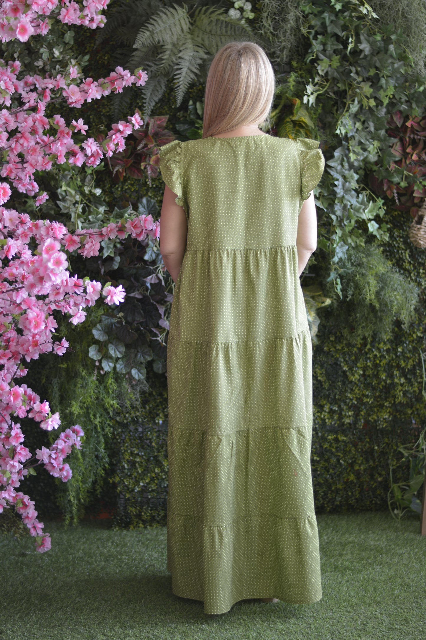 Vestido Verde Pintinhas Brancas