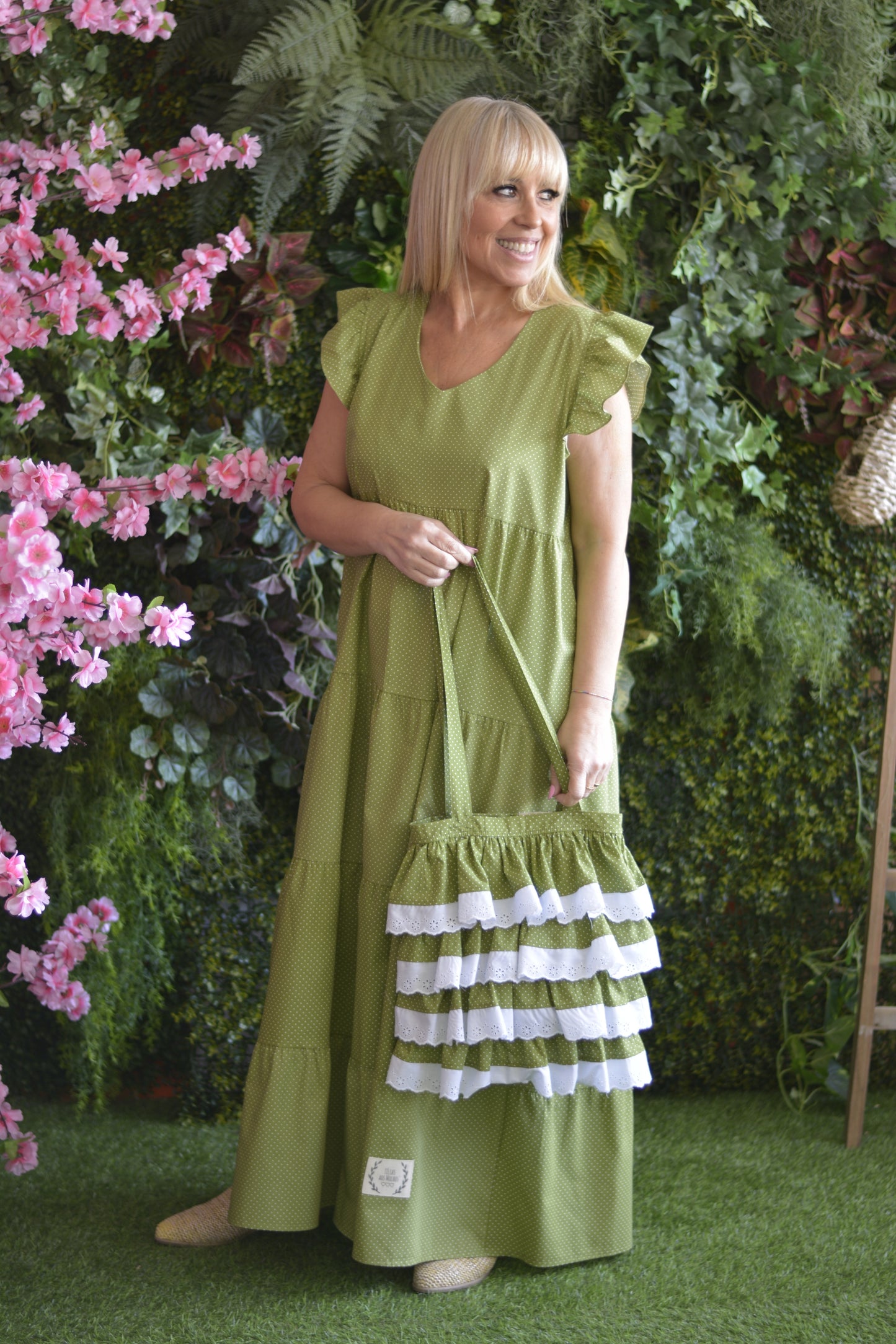 Vestido Verde Pintinhas Brancas