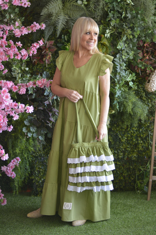 Vestido Verde Pintinhas Brancas