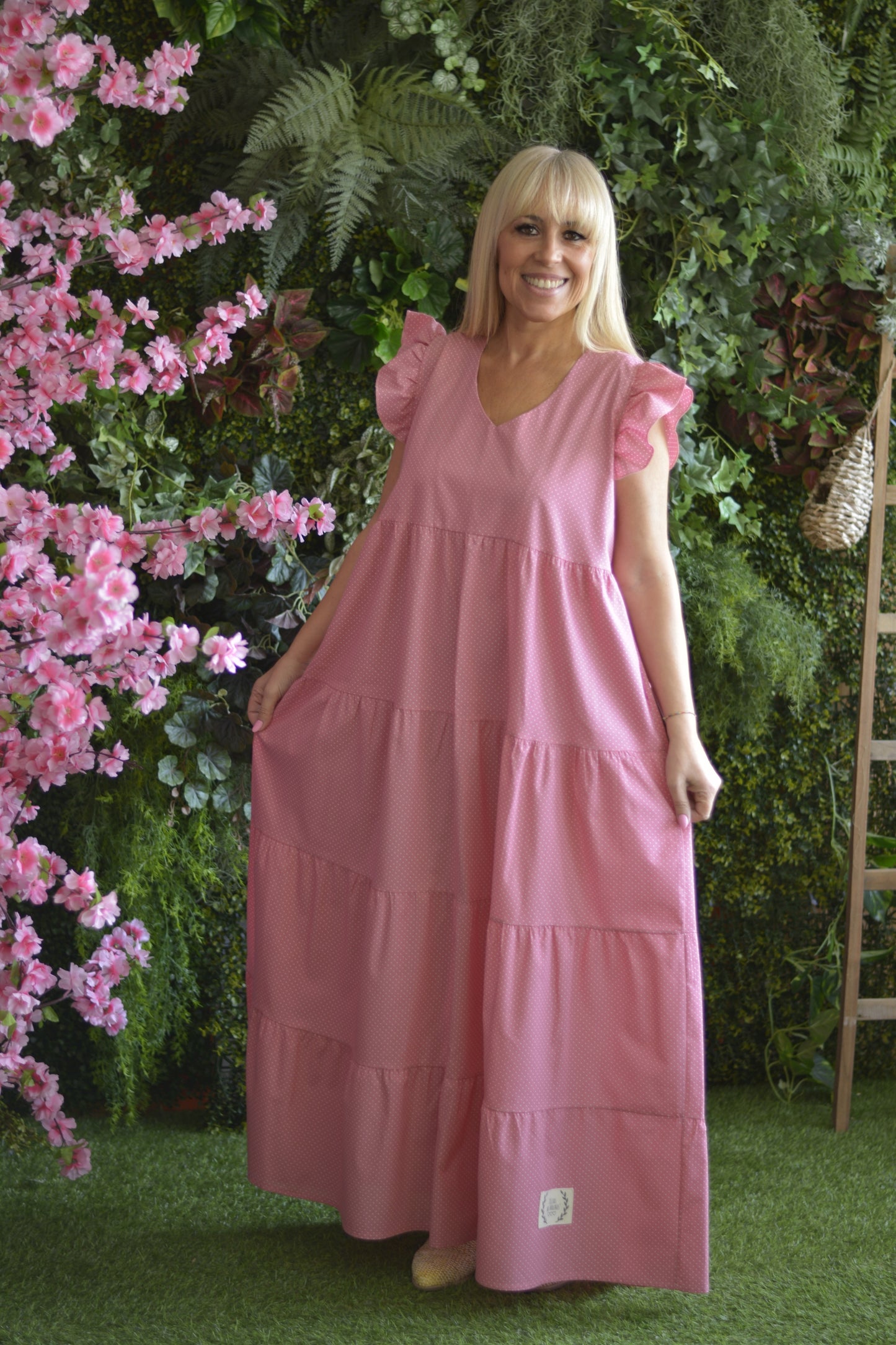 Vestido Rosa Pintinhas Brancas