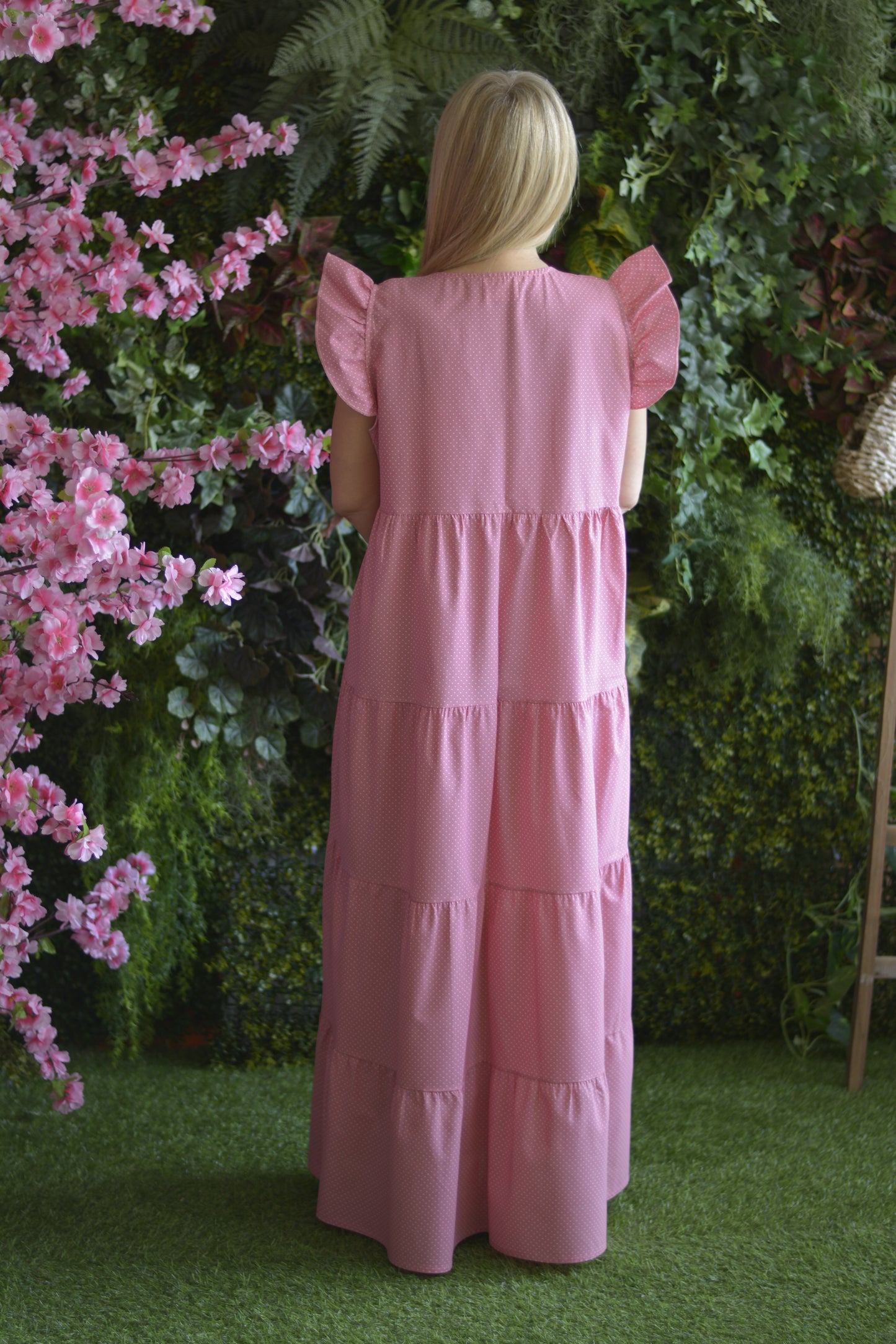 Vestido Rosa Pintinhas Brancas