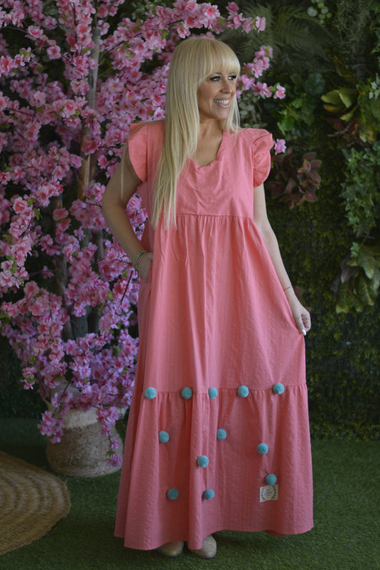 Vestido Coral Pompons