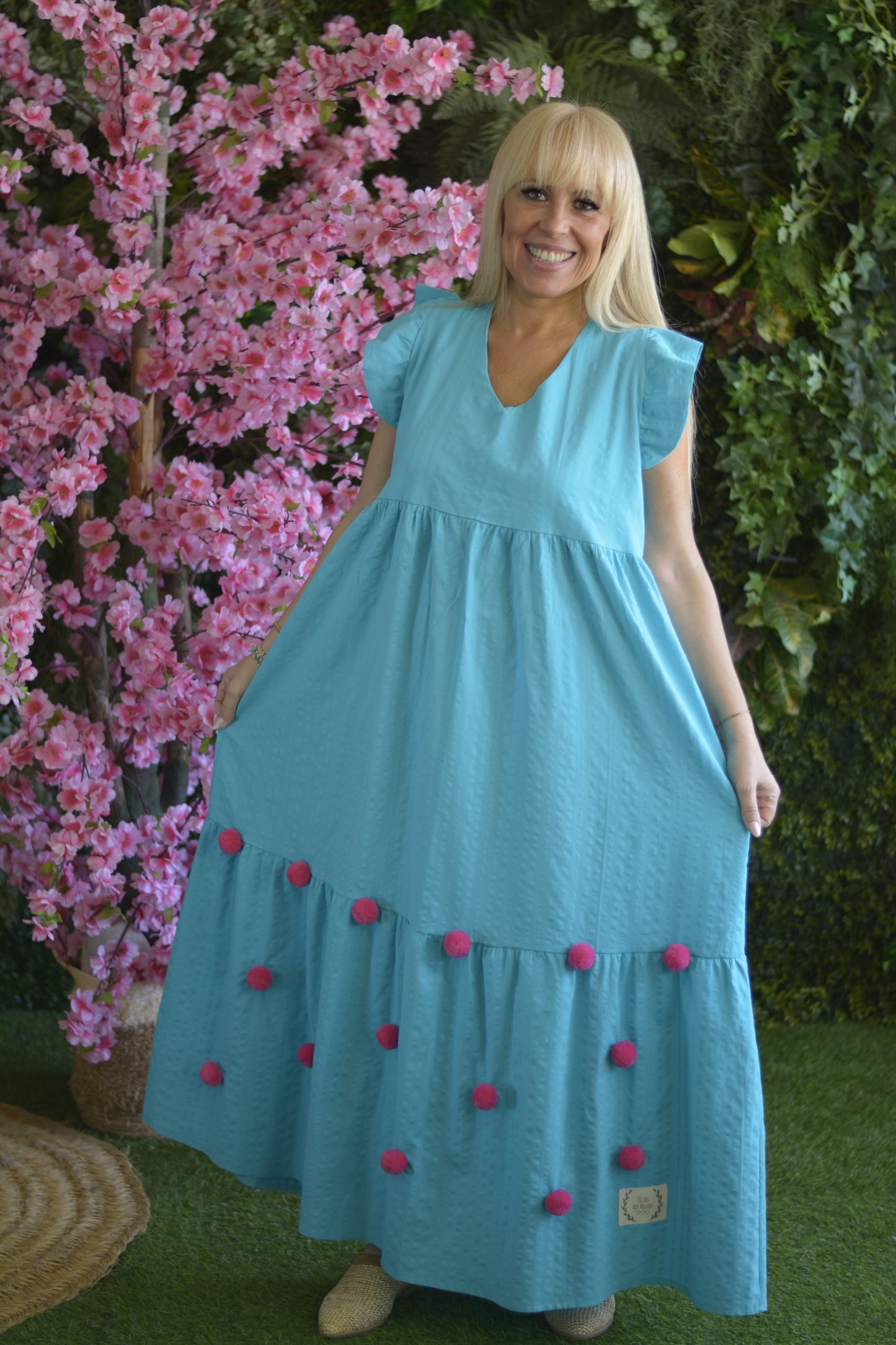 Vestido Turquesa Pompons