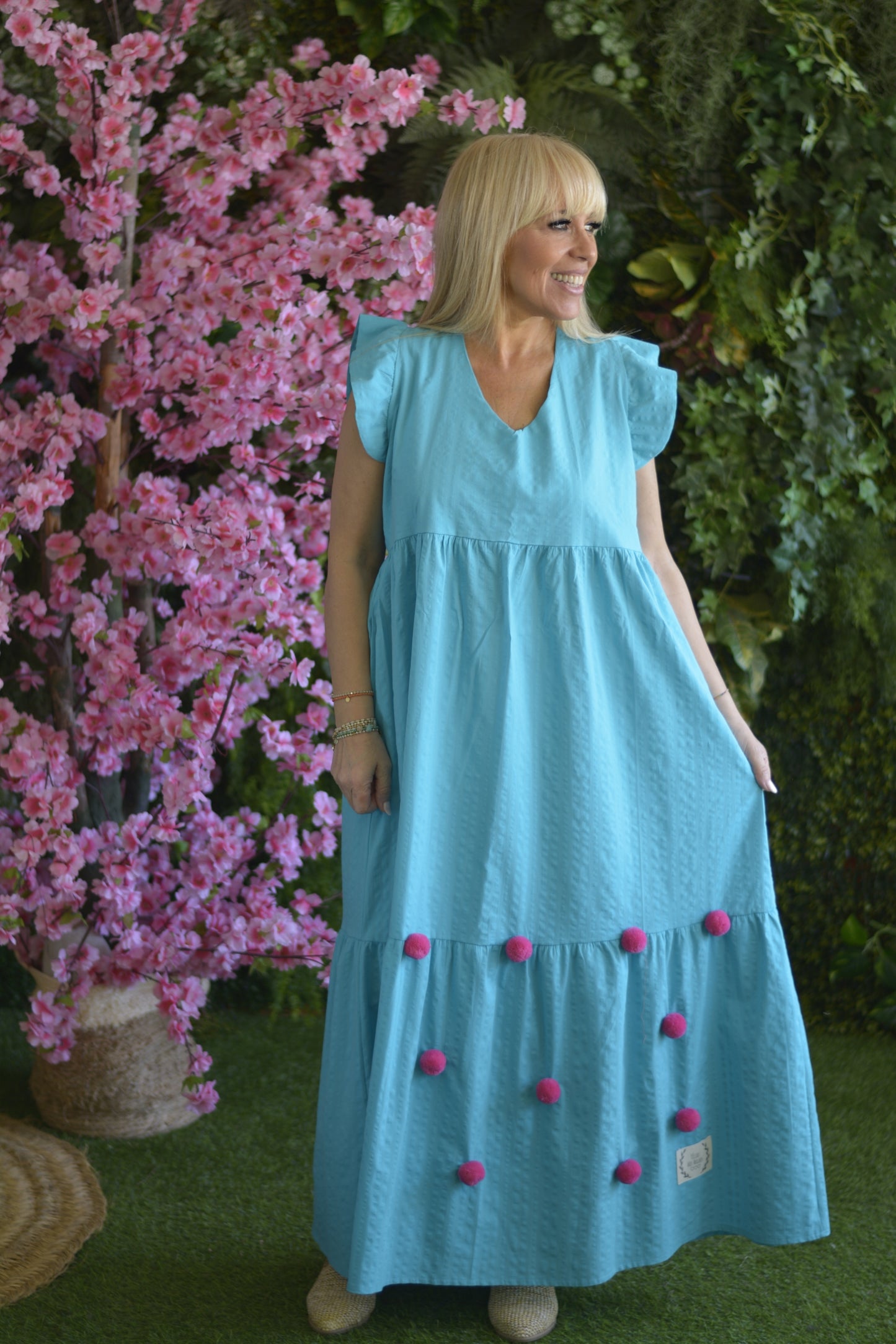Vestido Turquesa Pompons