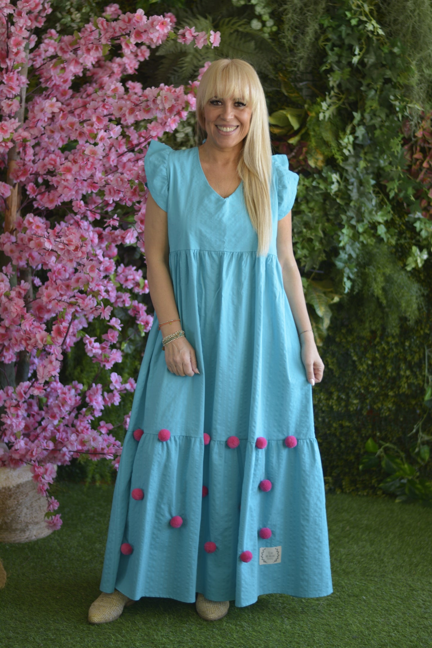 Vestido Turquesa Pompons