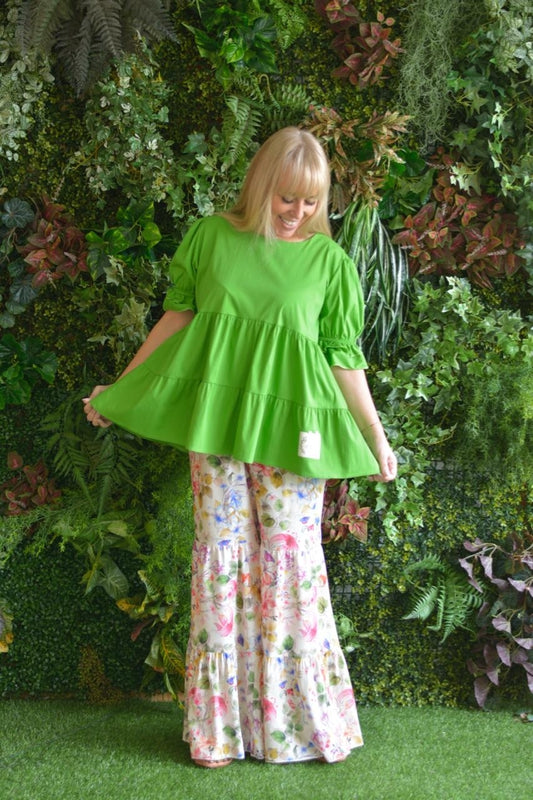 Pantalonas creme flores