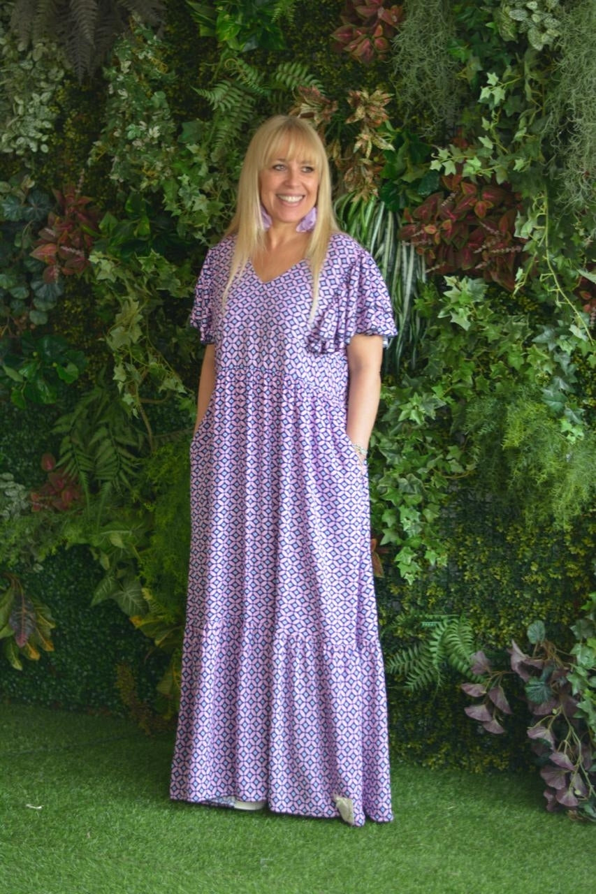 Vestido étnico tons lilás