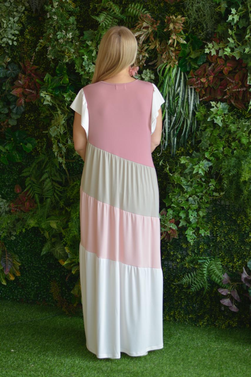 Vestido creme rosa e cru