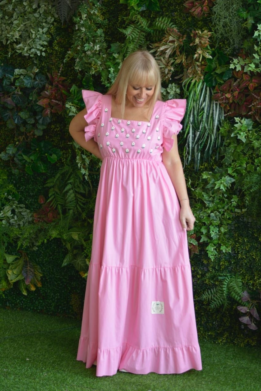 Vestido rosa florzinhas