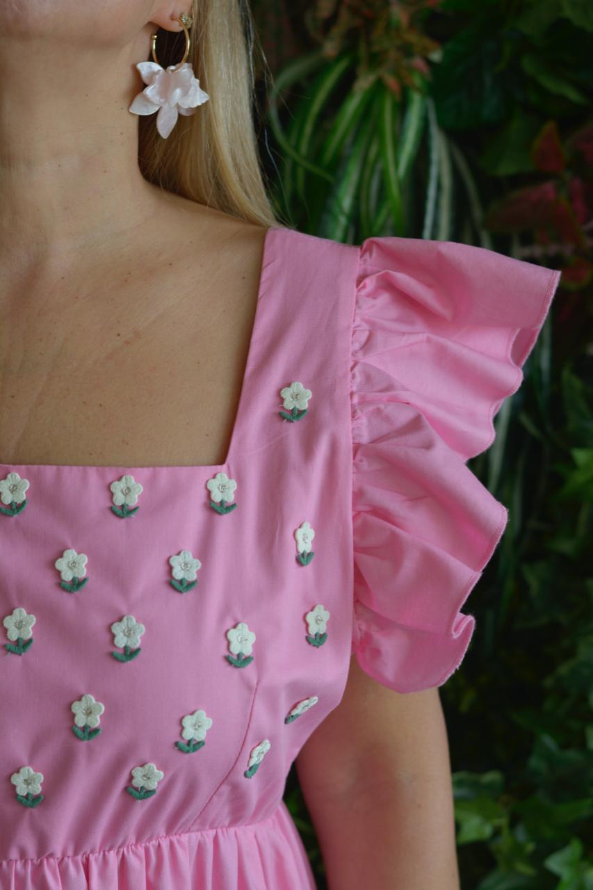 Vestido rosa florzinhas