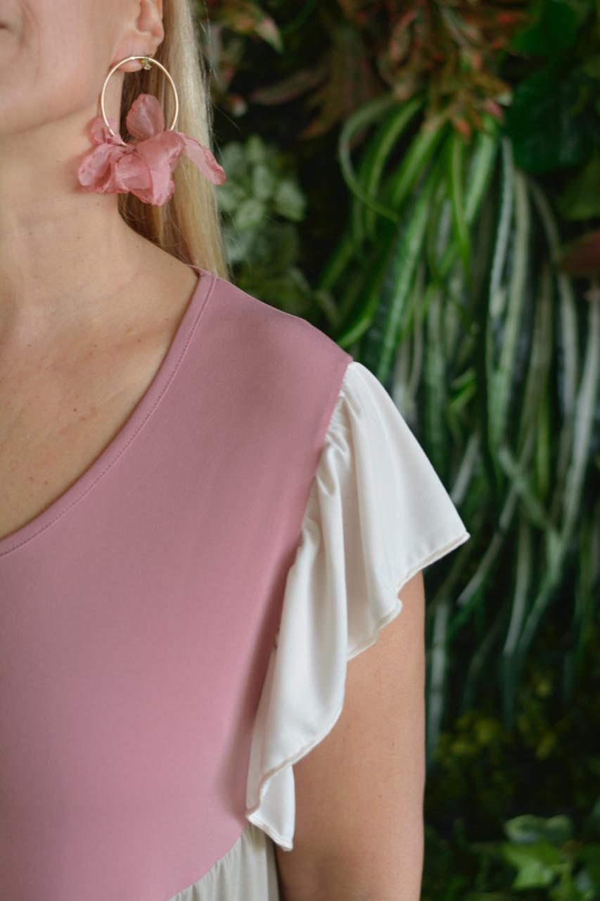 Vestido creme rosa e cru