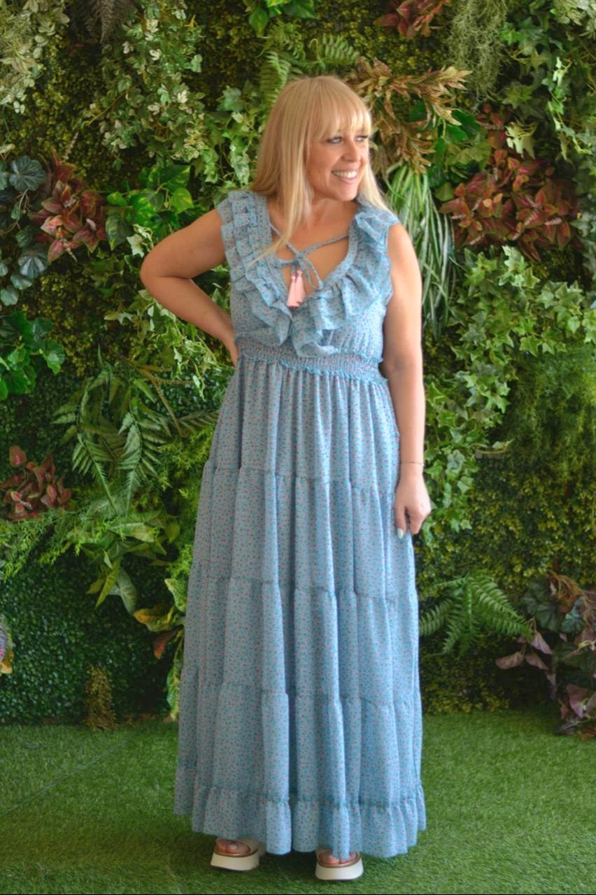 Vestido azul florzinhas