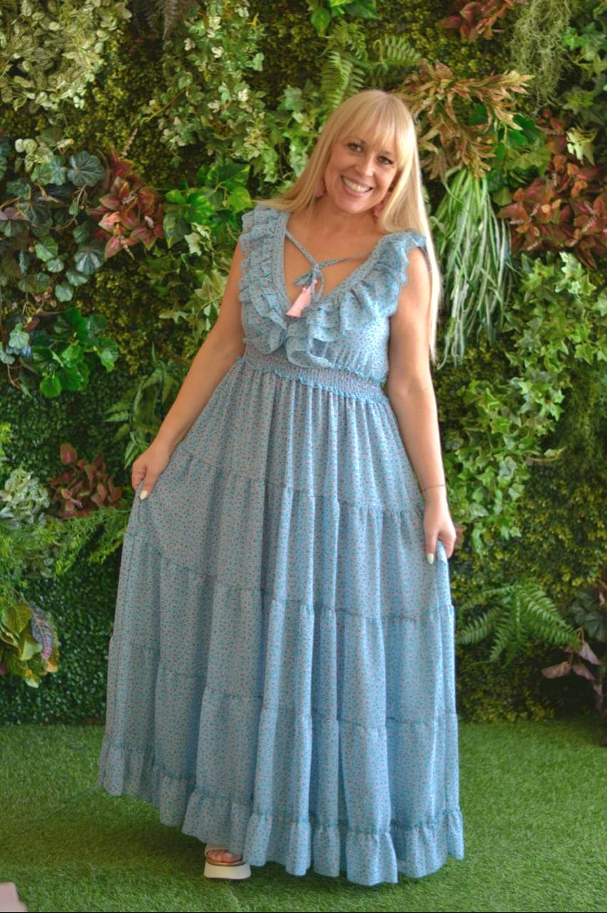 Vestido azul florzinhas