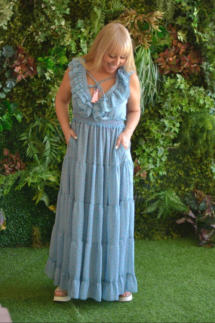 Vestido azul florzinhas