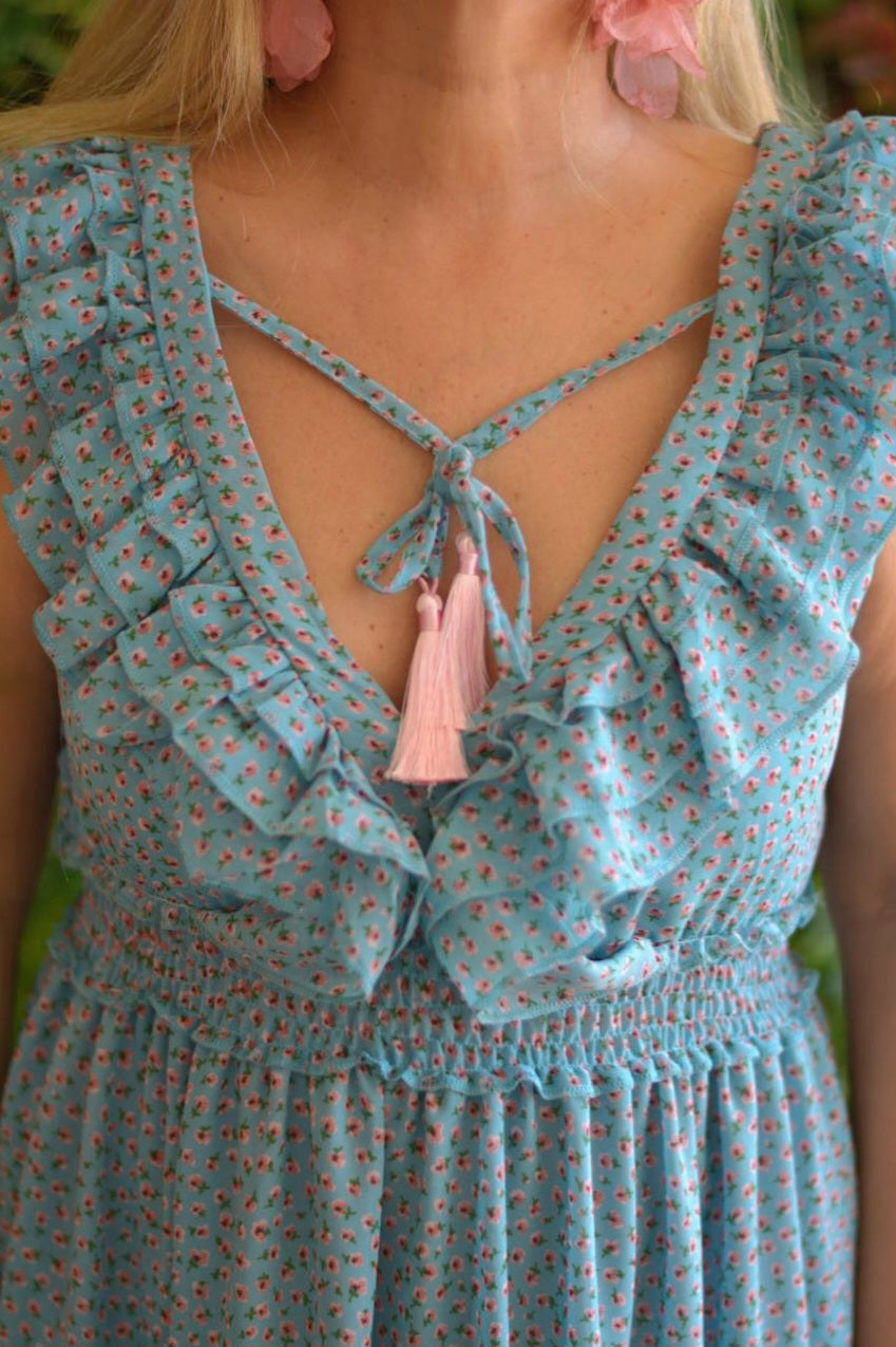 Vestido azul florzinhas