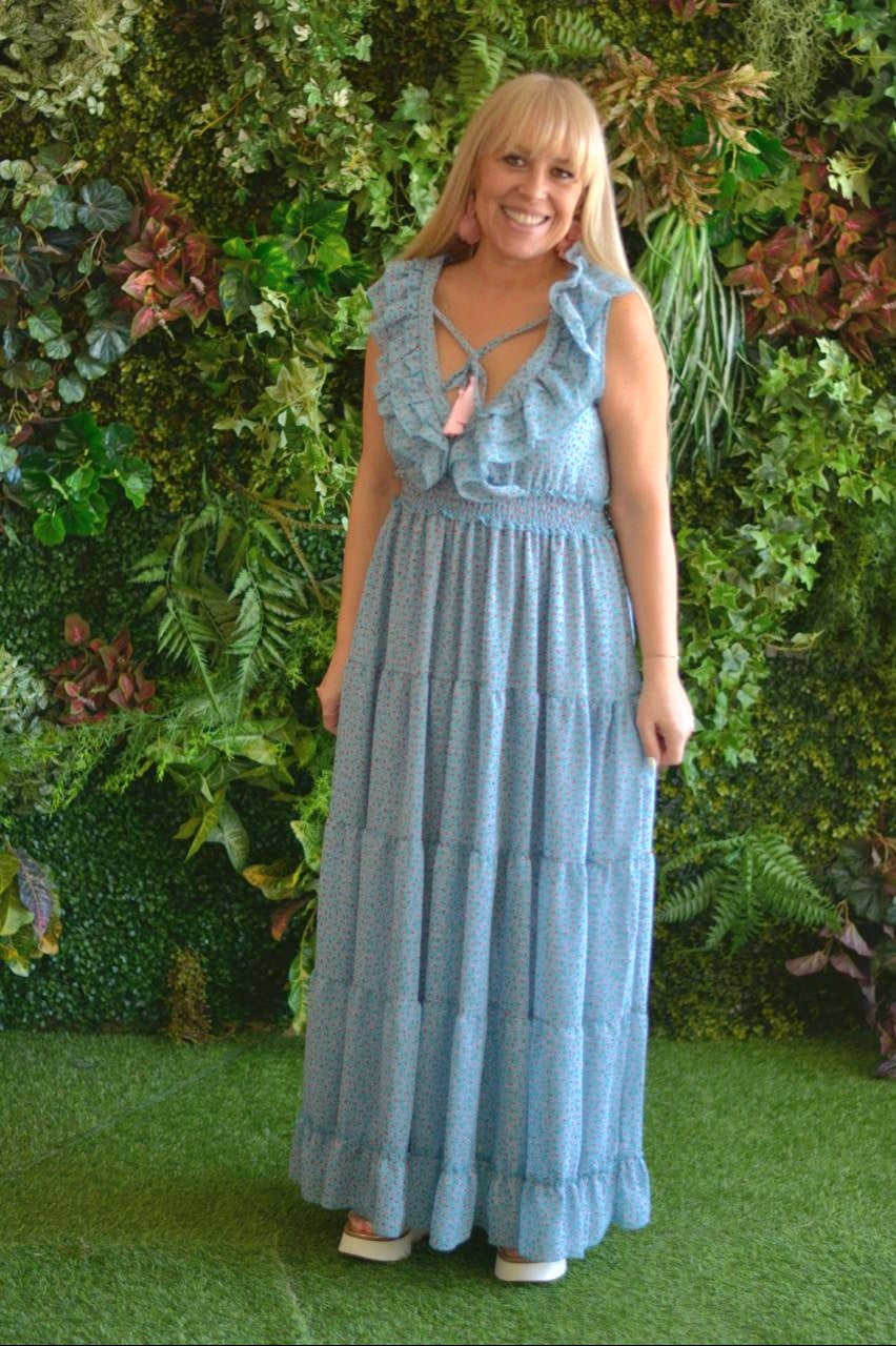 Vestido azul florzinhas