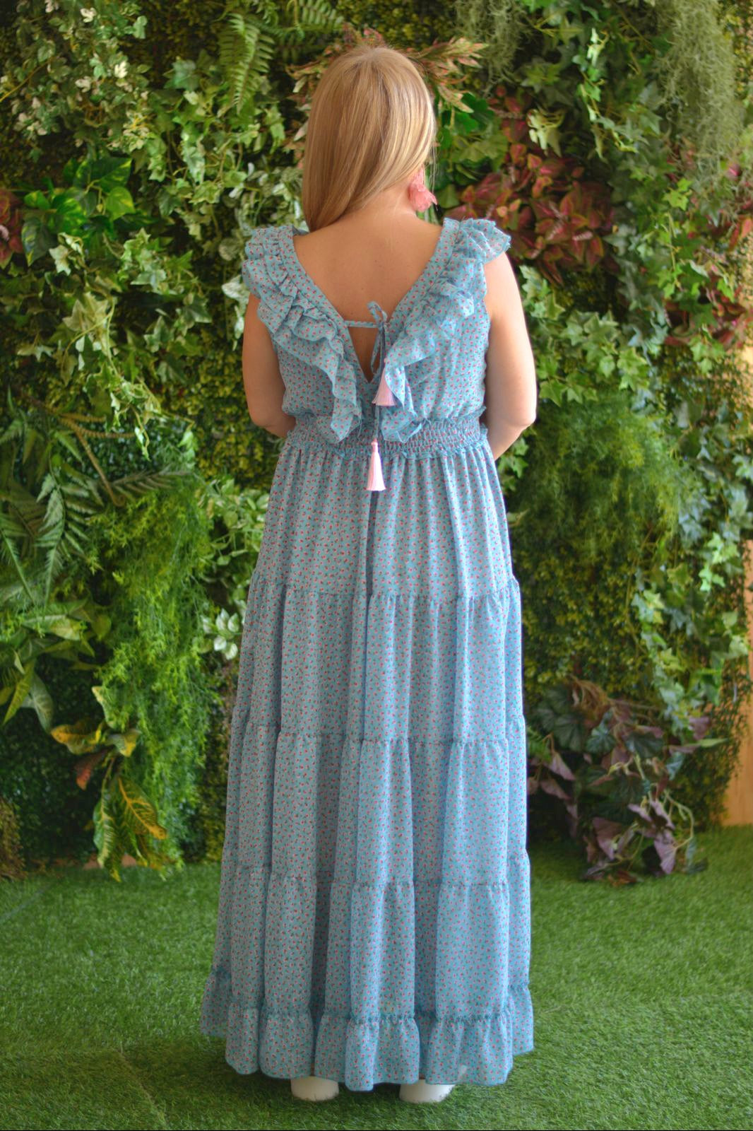 Vestido azul florzinhas