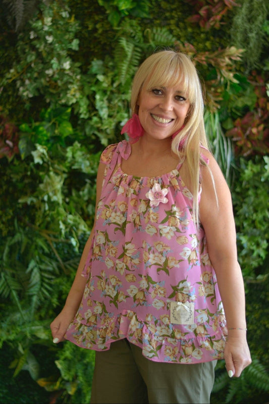 Top rosa flores