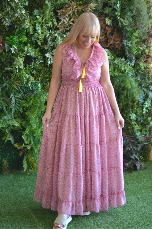 Vestido rosa florzinhas