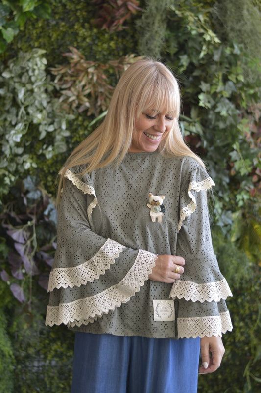 Túnica Caqui com Crochet