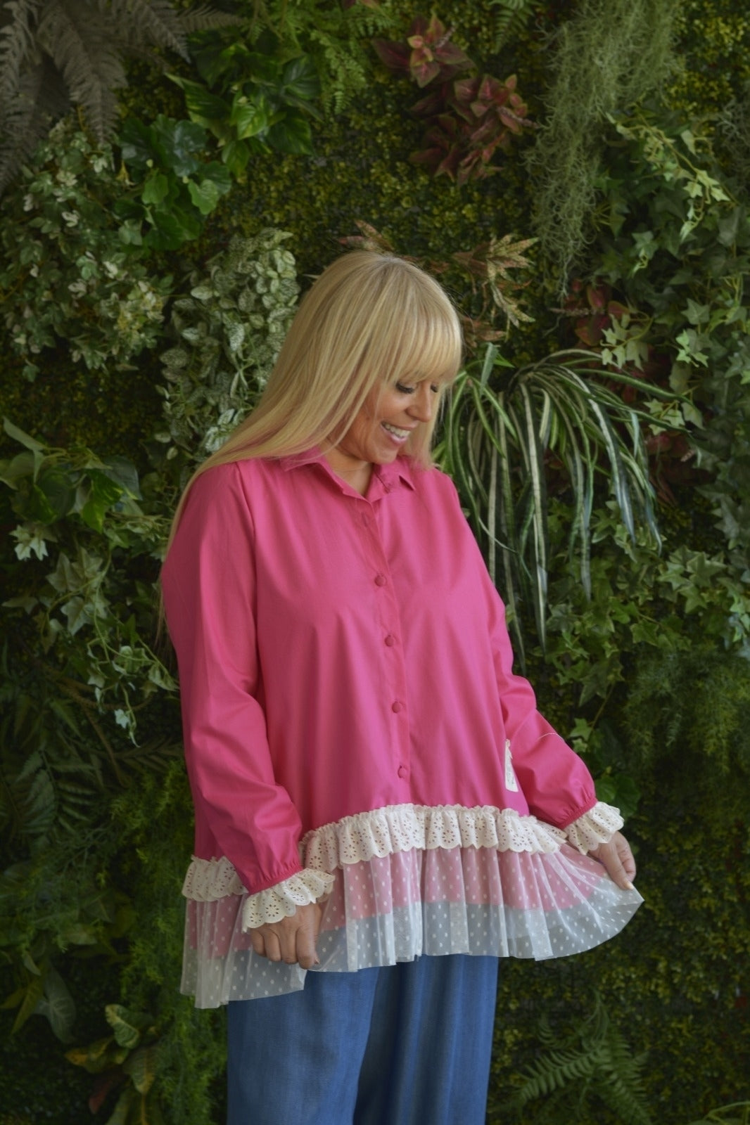 Camisola Lambezul Riscas Fuschia e Verde